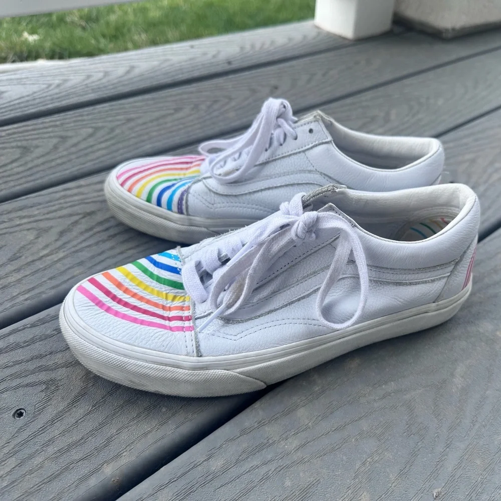 Vans Old Skool Leather Flour Shop Rainbow shoes size 9